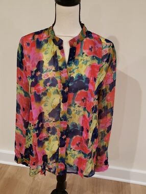 W118 by Walter Baker Colorful Watercolor Print Button-Front Blouse